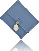 Dames beurs klein donkerblauw met creme blad - Portemonnee in pasteltint - Met muntvak en RFID bescherming - Sophie Siero - Portefeuille vrouw design