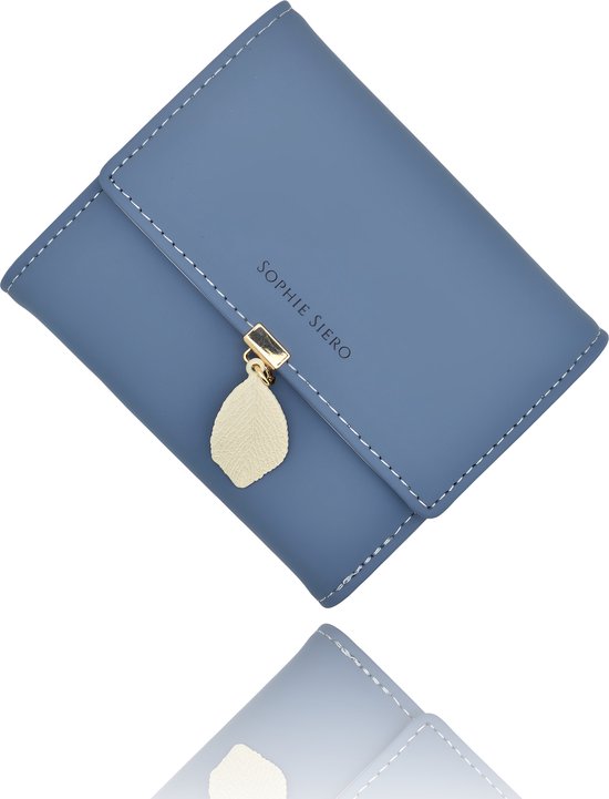 Petit porte-monnaie femme bleu foncé avec dessus crème - Portefeuille ton pastel - Avec compartiment monnaie et protection RFID - Sophie Siero - Portefeuille design femme