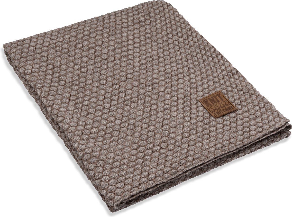 Knit Factory Juul Gebreid Plaid - Woondeken - Kleed - Marron/Beige - 160x130 cm