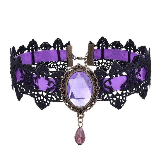 Choker violet pour femme - Choker ras de cou avec pierres précieuses - Bijoux et Accessoires de vêtements pour bébé gothiques - Pax Amare