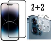 Screenz® - Full cover screenprotector + camera lens protector geschikt voor iPhone 15 Pro Max- Set van 4 stuks