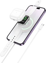 Hoco 3 in 1 Draadloze Lader Geschikt voor Apple iPhone - Watch - AirPods Oplader - Snel Lader (Type C) Geschikt voor Apple iPhone - Watch - AirPod - USB C Oplaadkabel (1.2 meter) - Wit