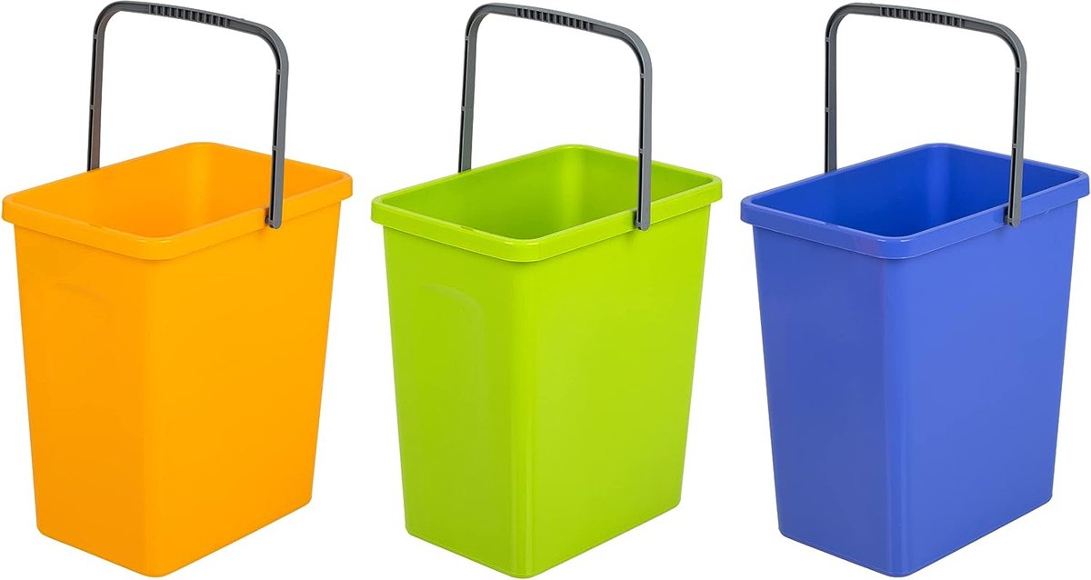 Home essential Universele set met 3 manden voor afvalscheiding met praktische handgreep van hoogwaardig BPA-vrij materiaal geel groen blauw 17 5 x 26 x 29 cm (l x b x h)