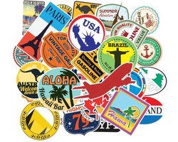 100 Vakantie Stickers - Thema is Reizen en Landen - voor laptop/koffer/muur/auto/journal