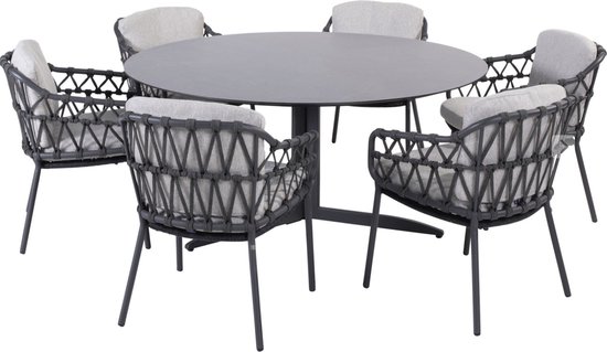 Embrace Calpi dining tuinset 160 cm rond 7 delig rope 4 Seasons Outdoor