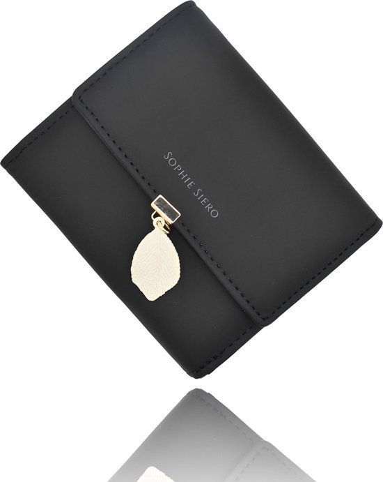 Dames beurs klein zwart met creme blad - Portemonnee in pasteltint - Met muntvak en RFID bescherming - Sophie Siero - Portefeuille vrouw design