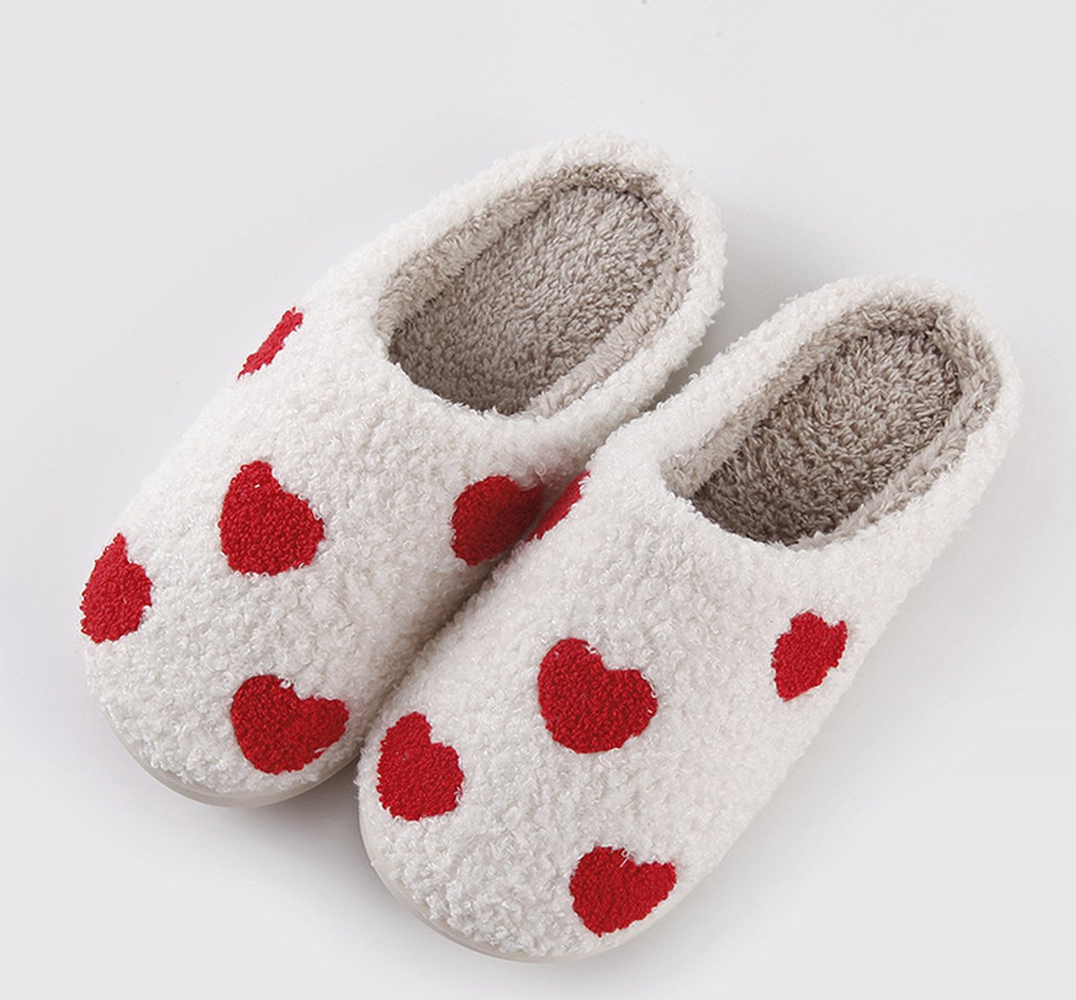 Budino® Hartjes Pantoffels - Hartjes Sloffen - Pantoffels - Sloffen - Dames en Heren - Wit Rood - Maat 41/42