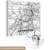 MuchoWow® Glasschilderij 20x20 cm - Schilderij acrylglas - België – Antwerpen – Stadskaart – Kaart – Zwart Wit – Plattegrond - Foto op glas - Schilderijen
