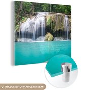 MuchoWow® Glasschilderij 50x50 cm - Schilderij acrylglas - Water - Waterval - Bomen - Foto op glas - Schilderijen