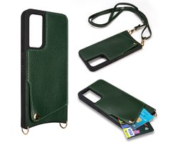 Casemania Hoesje Geschikt voor Samsung Galaxy A34 - Back Cover met Draagkoord - Pasjeshouder Hoes met Bandje - Crossbody Telefoonhoesje - Lanyard Case - Groen