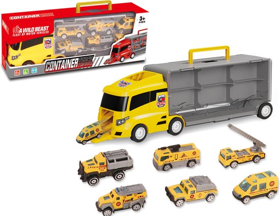 Transporter Vrachtwagen set - werkvoertuigen - 6-delig koffer set - Container Truck - 36.4 cm van Merkloos — afbeelding 4