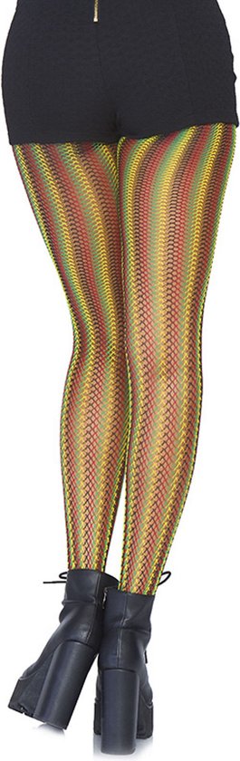 Rasta striped fishnet tights