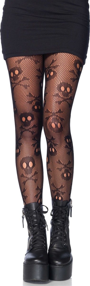 Leg Avenue Pirate skull net pantyhose ["Zwart"]