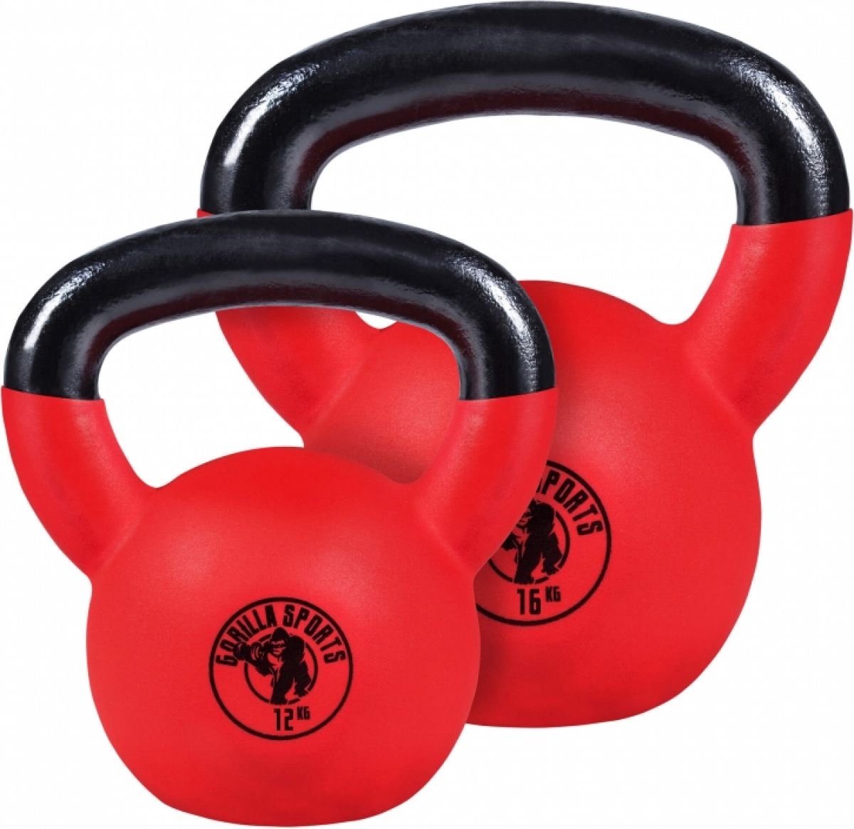 Gorilla Sports Kettlebells - Gietijzer met coating - 12 kg & 16 kg - Set van 2