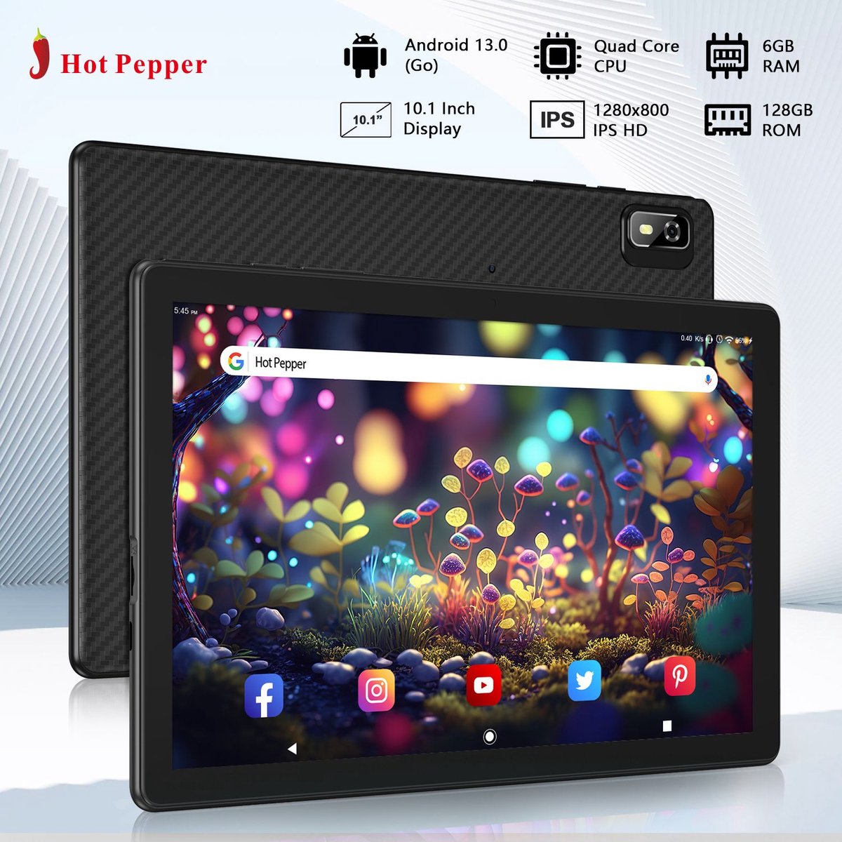 Hot Pepper DT10 Android 13 (2024) Tablet - WiFi - 6GB RAM - 128GB - 10.1 inch - 5000 mAh - Carbon Zwart