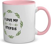 Akyol - i love my stepsis koffiemok - theemok - roze - Zus - liefste stiefzus - verjaardag - cadeautje voor zus - zus artikelen - kado - geschenk - 350 ML inhoud