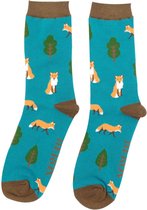 Mr Heron - heren sokken vossen en bomen - teal - vossenprint - dierenprint - bamboe sokken - leuke sokken