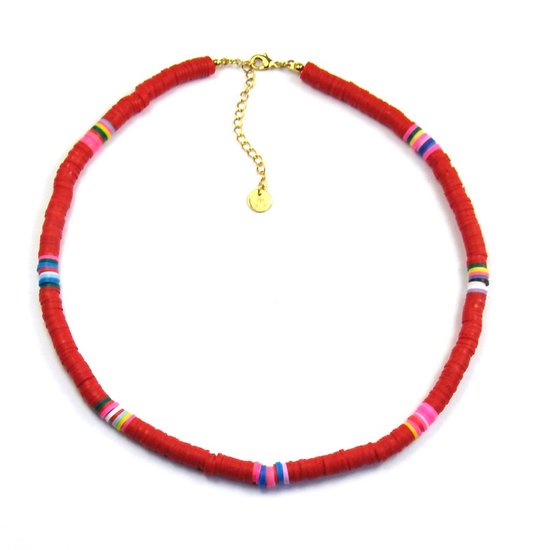 Ketting Ibiza Style Red Multi-Color Goud | 18 karaat gouden plating | Staal - 38 cm + 5 cm extra | Buddha Ibiza