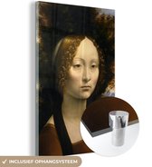 MuchoWow® Glasschilderij 60x90 cm - Schilderij acrylglas - Ginevra de' Benci - Leonardo da Vinci - Foto op glas - Schilderijen