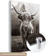 MuchoWow® Peinture sur verre 30x40 cm - Peinture acrylique sur verre - Highlander écossais - Zwart - Wit - Animaux - Photo sur verre - Peintures