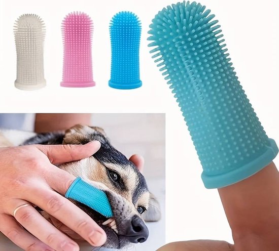 Set van 4 Honden Tandenborstels I Tandenborstel Voor De Hond I Vingertandenborstel I Tandverzorging Hond I Tandverzorging Kat I Gebitsverzorging Dier I Mulitkleur