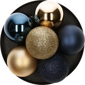 Atmosphera Kerstballen - 8st - kunststof - blauw-champagne - 7cm
