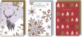 6 Engels-talige Kerst- en Nieuwjaarskaarten - 3 Motieven - Foliedruk - Gekleurde envelop - 11,5 x 17 cm