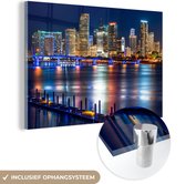MuchoWow® Glasschilderij 90x60 cm - Schilderij acrylglas - Skyline - Miami - Amerika - Foto op glas - Schilderijen