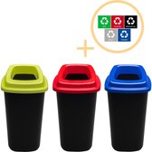 Plafor Sort Bin, Prullenbak pour le tri des déchets - 45L - Set de 3, Blauw/ Vert / Rouge - Dont 5 pièces S - Recycler