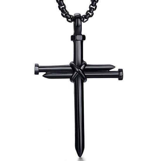 Spijker Kruis Heren Ketting met Hanger Zwart - Kettingen - Kruisje - Cadeau voor Man - Mannen Cadeautjes