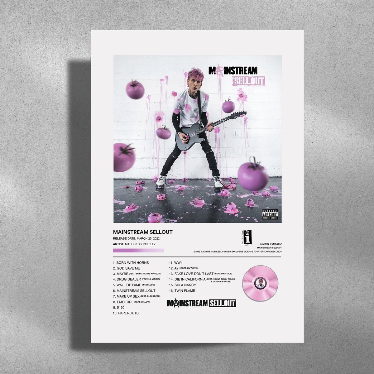 Machine Gun Kelly - Mainstream Sellout - metalen poster 30x40cm - album cover