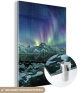 MuchoWow® Glasschilderij 60x80 cm - Schilderij acrylglas - Zee - IJs - Noorderlicht - Winter - Natuur - Foto op glas - Schilderijen