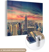 MuchoWow® Glasschilderij 40x30 cm - Schilderij acrylglas - New York - Manhattan - Empire State Building - Foto op glas - Schilderijen