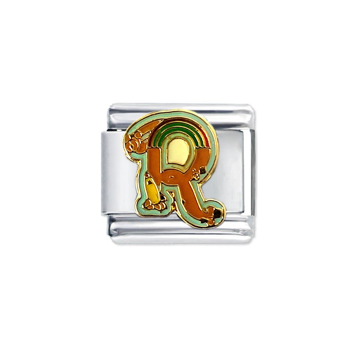 Schakel Bedel - Letter R - Fun Colours - 9mm- Passend op Nomination armband