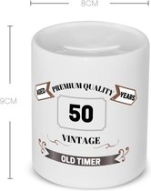 Akyol - 50 vintage old timer Spaarpot - 49+1 - mensen die 50 zijn geworden - 50 jaar sarah en abraham cadeau - jubileum man en vrouw - mok met opdruk - verjaardagsmok - grappige tekst mok - jarig - verjaardag - 350 ML inhoud