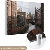 MuchoWow® Glasschilderij 90x60 cm - Schilderij acrylglas - Rivier - Hamburg - Stad - Foto op glas - Schilderijen