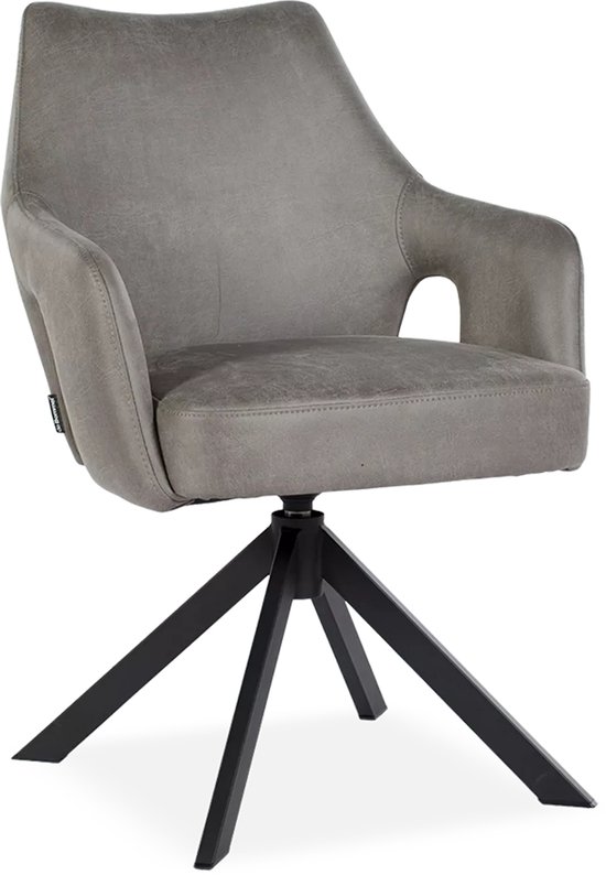 Armstoel Carita (draaibaar) - Oxx Light Grey - Eetkamerstoel met armleuning - Kunstleer - Grijs - Modern - Eettafelstoel - Keukenstoel - Eetstoel - Stoel eetkamer