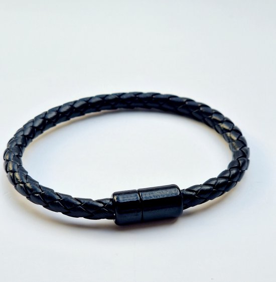 Foto: Leren armband heren zwart magneetslot synthetisch leer heren armband minimalistische mannen armband 