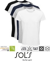 5 Pack Sol's Heren T-Shirt 100% biologisch katoen Ronde hals Zwart, Donker Blauw, Grijs / Lichtgrijs gemeleerd, wit Maat M