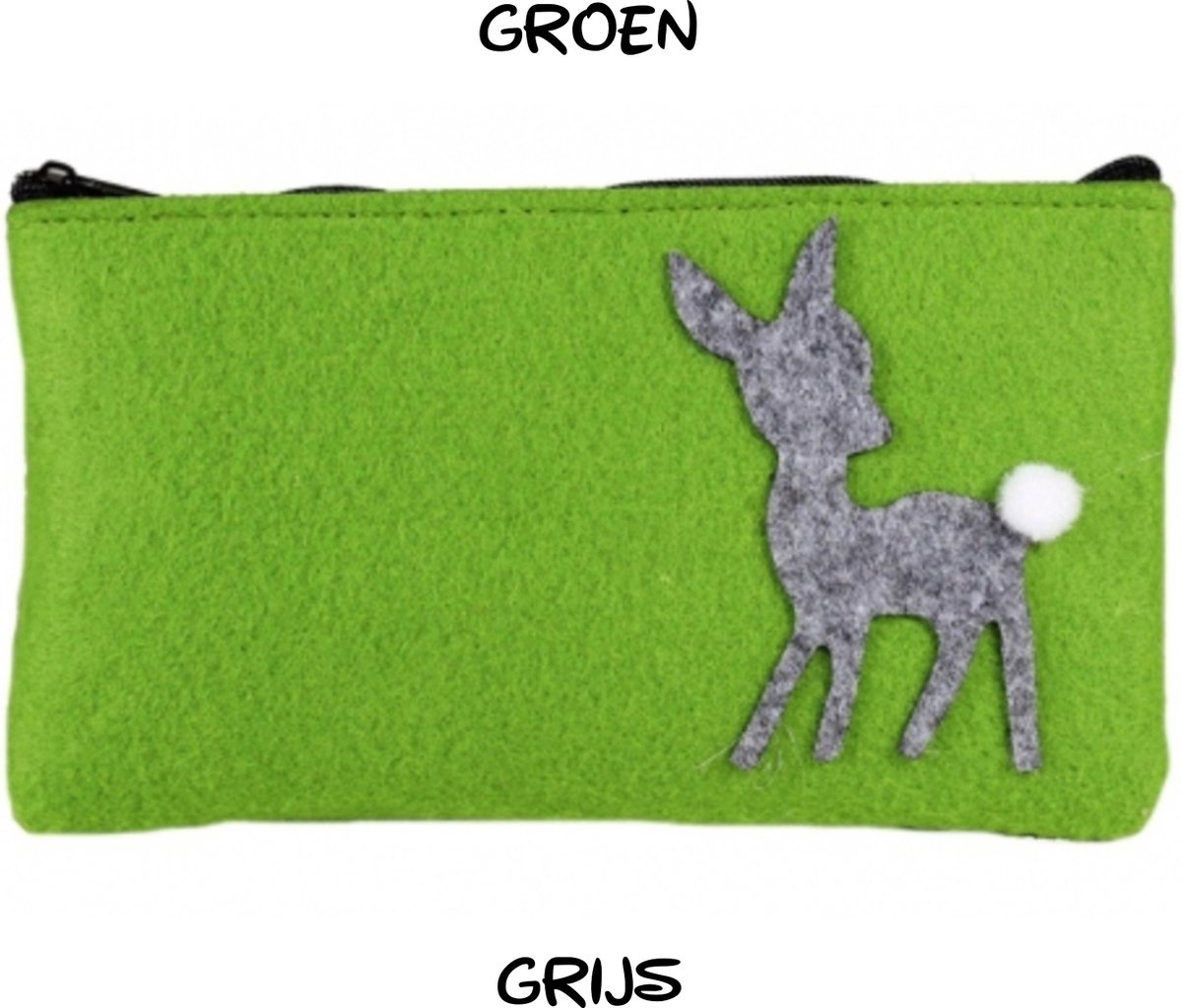 Huiscollectie - My Little Nature - Make Up tasje / pennen etui / toilet tasje - Hertje Bambi - Groen Grijs - 18,5 x 10,5 x 1 cm - kinderen tieners volwassen - casual
