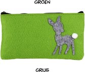 My Little Nature - Make Up tasje / pennen etui / toilet tasje - Hertje Bambi - Groen Grijs - 18,5 x 10,5 x 1 cm - kinderen tieners volwassen - casual