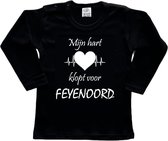 Rotterdam Kinder t-shirt Lange Mouw | Feyenoord "Mijn hart klopt voor FEYENOORD" | Verjaardagkado | verjaardag kado | grappig | jarig | Rotterdam | Feyenoord | cadeau | Cadeau | Zwart/wit | Maat 86