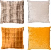 Dutch Decor - Set de 4 coussins décoratifs - Essentials - jaune - beige - 45x45 cm - avec coussins intérieurs - velours