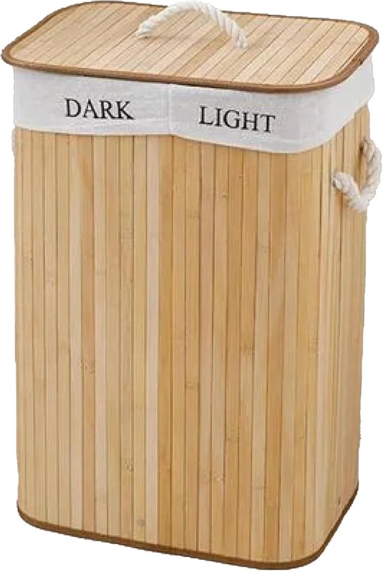 Hoge Bamboe Was/Kledingmand met Deksel - Duurzaam Hout en Grijs Textiel Hoge Bamboe Was/Kledingmand met Deksel - Duurzaam Hout en Grijs Textiel