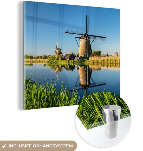 MuchoWow® Peinture sur verre 50x50 cm - Peinture acrylique sur verre - Moulin - Printemps - Nederland - Photo sur verre - Peintures