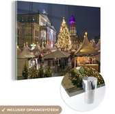 MuchoWow® Glasschilderij 120x80 cm - Schilderij acrylglas - Berlijn - Kerstmarkt - Duitsland - Foto op glas - Schilderijen