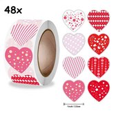 Sluitsticker - Sluitzegel - Kleuren hart | Valentijn | Liefde - Trouwerij - Envelop | Diverse Kleuren - Patronen | Hartjes - Hart | Envelop stickers | Cadeau - Gift - Cadeauzakje - Traktatie - Decoratie | Creativiteit | 48 stuks - 2,5 cm
