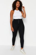 Trendyol Vrouwen Hoge taille Dun Zwarte interlock gebreide legging met hoge taille en korsetlook.