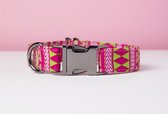 Awesome Paws halsband hond - Honden Halsband Azteken patroon Groen Roze- Handmade | Maat L
