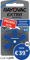 120 pièces (20 plaquettes de 6 pièces) Rayovac 675 Extra Advanced Piles pour prothèses auditives - Bleu